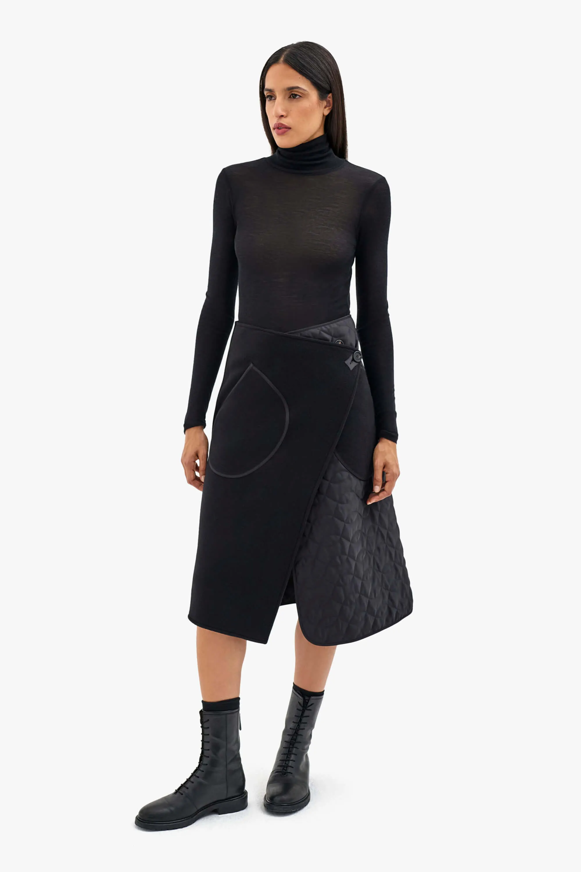 Wool & Satin Quilt Skirt - Black / Black