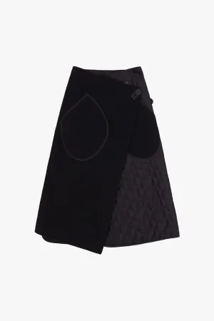 Wool & Satin Quilt Skirt - Black / Black