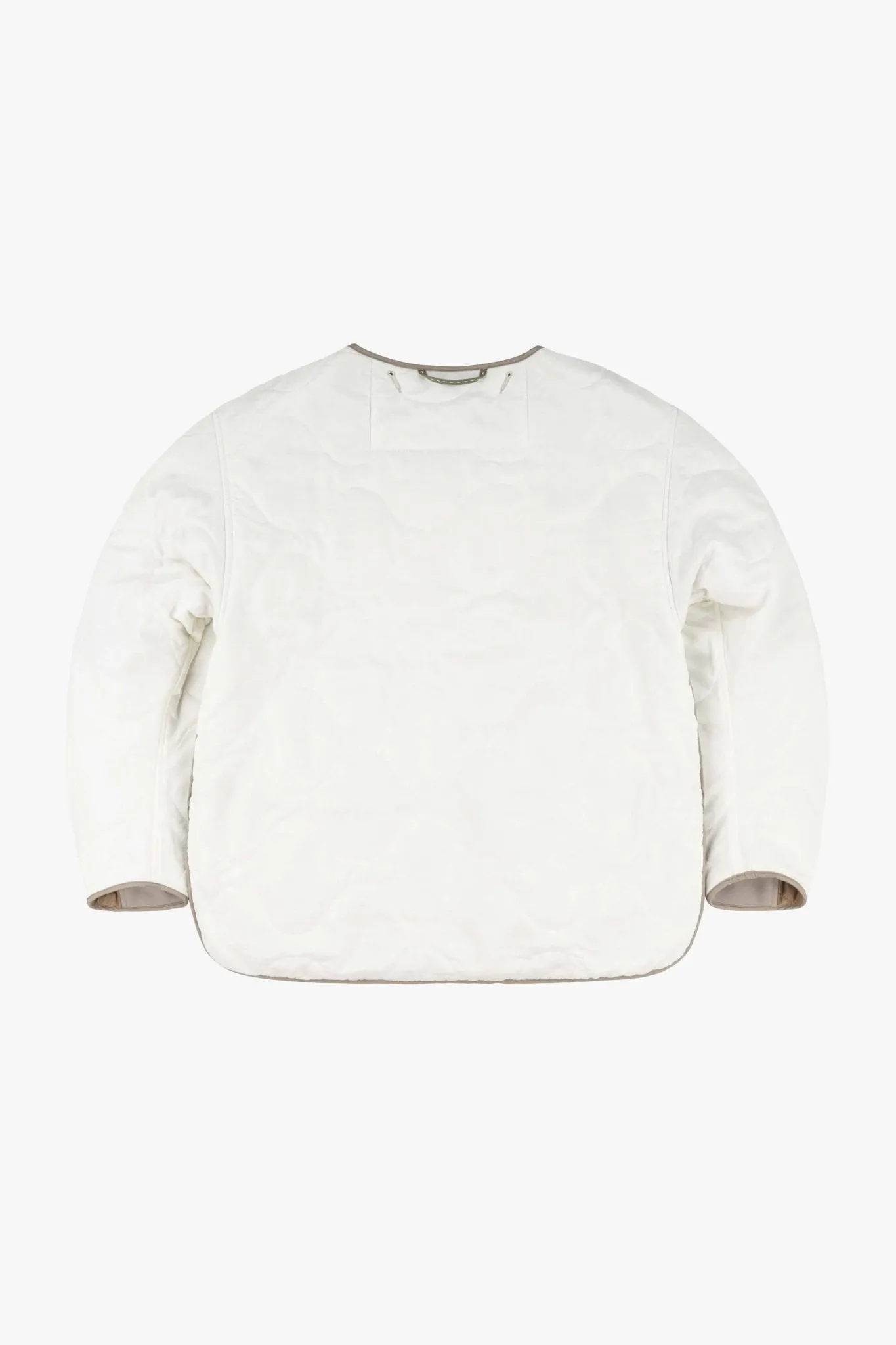 Wool Patchwork Cropped Quilt Jacket - Taupe / White