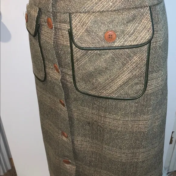 Wool Plaid Skirt Green Brown academia preppy Sz S
