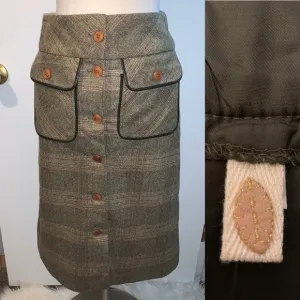 Wool Plaid Skirt Green Brown academia preppy Sz S