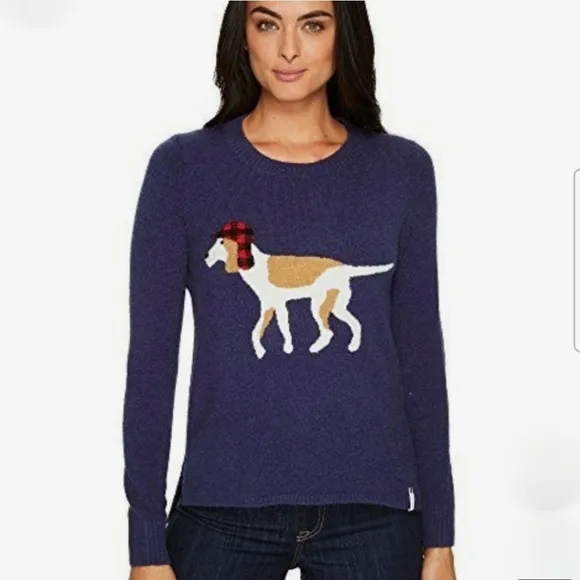 Woolrich Crewneck Hunting Dog Sweater in Blue and White Wool Blend Size Small