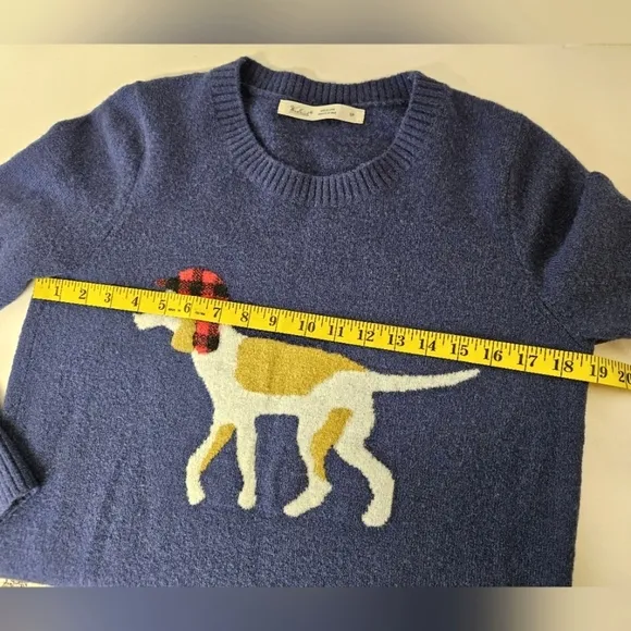 Woolrich Crewneck Hunting Dog Sweater in Blue and White Wool Blend Size Small