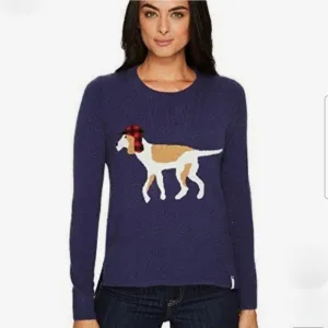 Woolrich Crewneck Hunting Dog Sweater in Blue and White Wool Blend Size Small