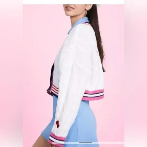 XO Kitty Hello Kitty Forever 21 Collab Cropped Knit Cardigan Size Mexium