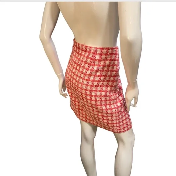 Y2K Brooks Brothers Tweed Boucle Plaid A-line Mini pink Orange White Skirt M