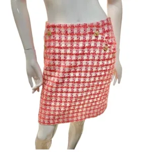 Y2K Brooks Brothers Tweed Boucle Plaid A-line Mini pink Orange White Skirt M