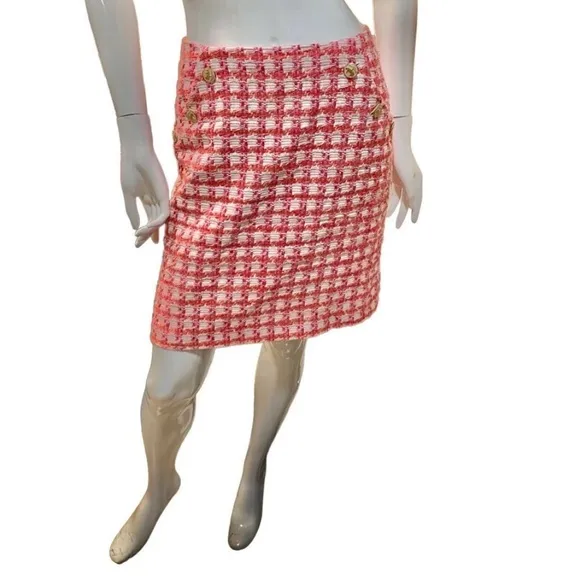 Y2K Brooks Brothers Tweed Boucle Plaid A-line Mini pink Orange White Skirt M