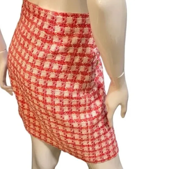 Y2K Brooks Brothers Tweed Boucle Plaid A-line Mini pink Orange White Skirt M