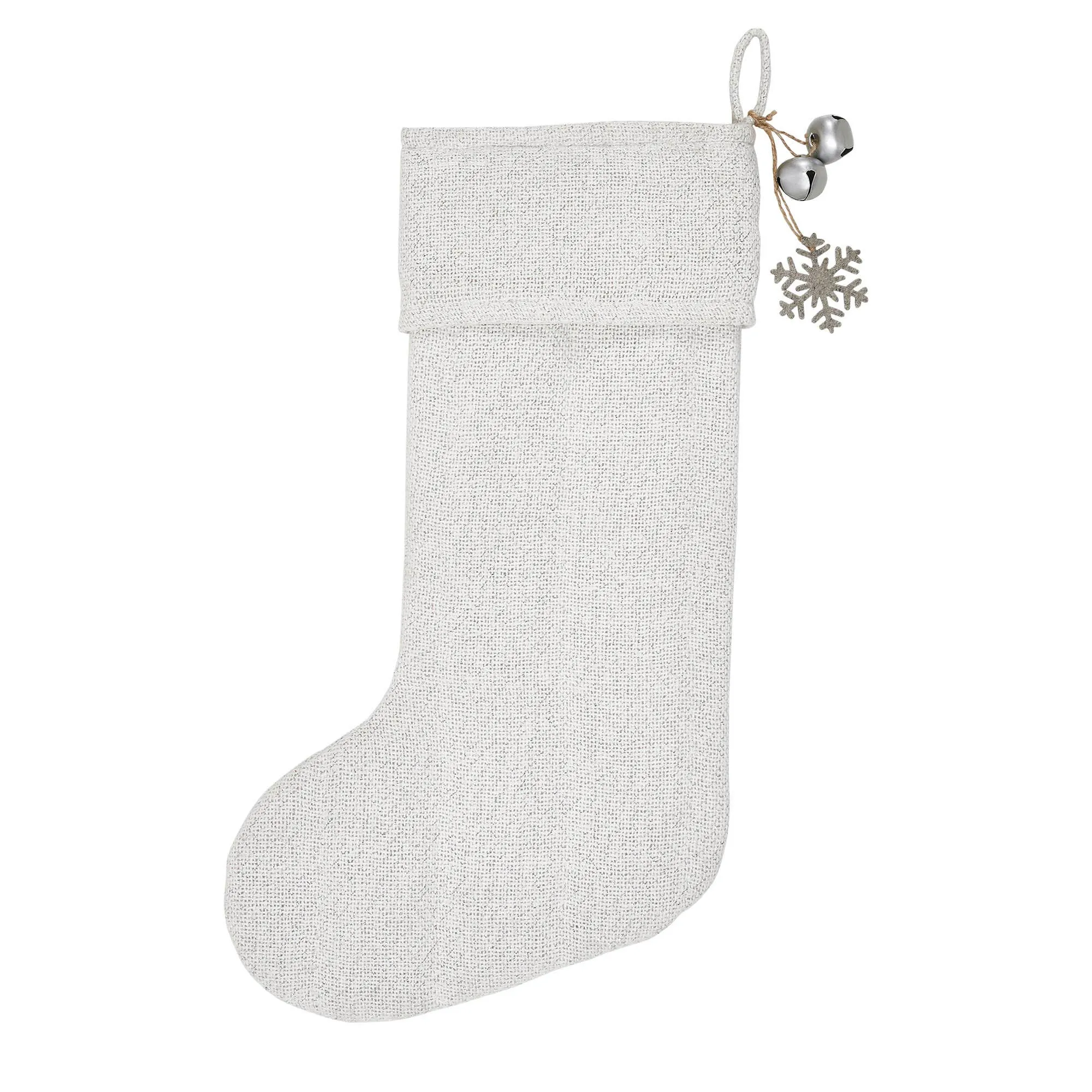 Yuletide Burlap Antique White Snowflake Stocking 12x20
