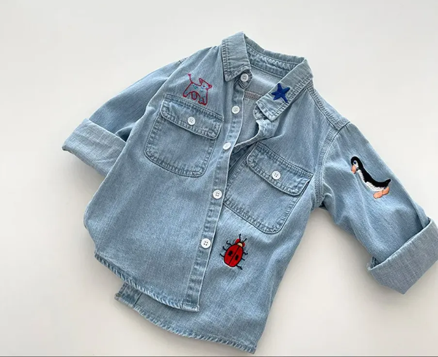 Zoo Animals Kid Light Wash Demin Shirt